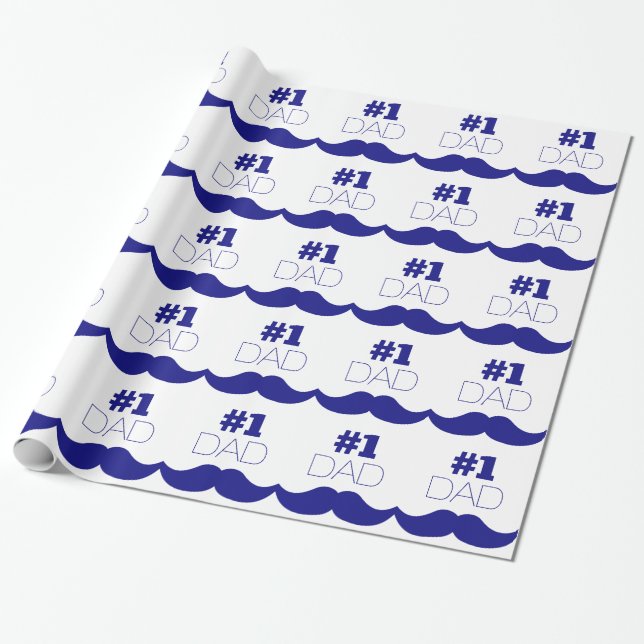 #1 Pappa Blue Mustache - nummer ett Presentpapper (Utrullad)