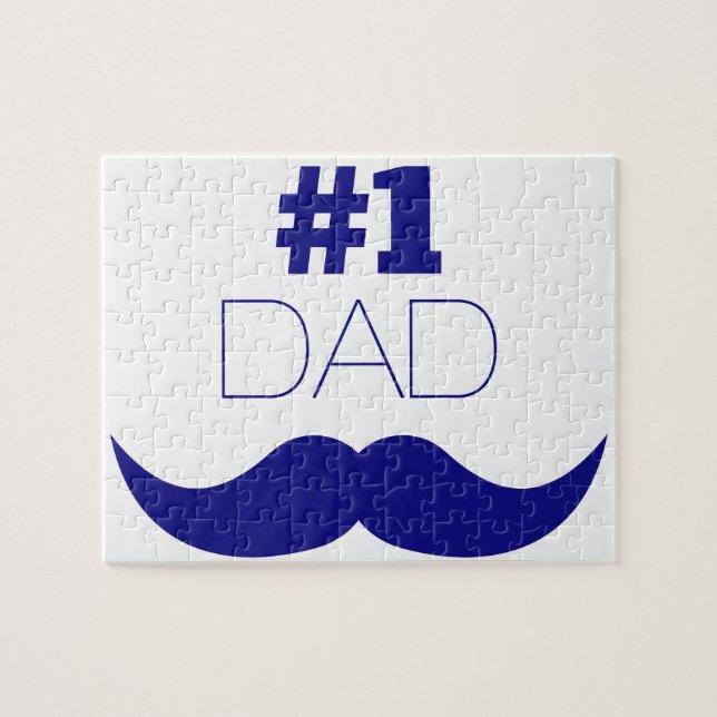 #1 Pappa Blue Mustache - nummer ett Pussel (Horisontell)