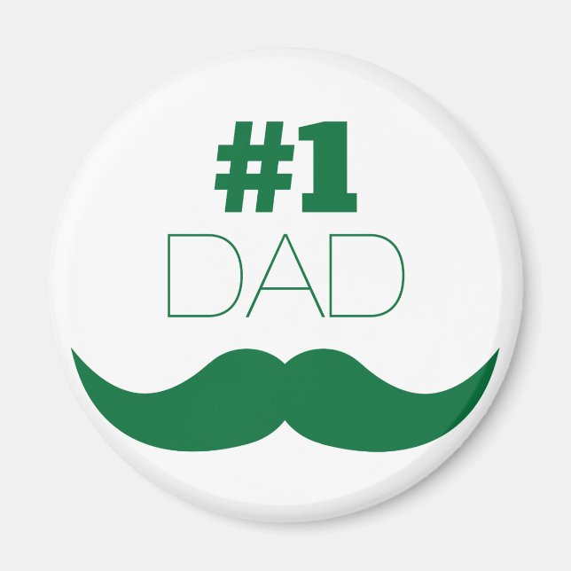 #1 Pappa Grönt Mustache - nummer ett Magnet (Framsidan)