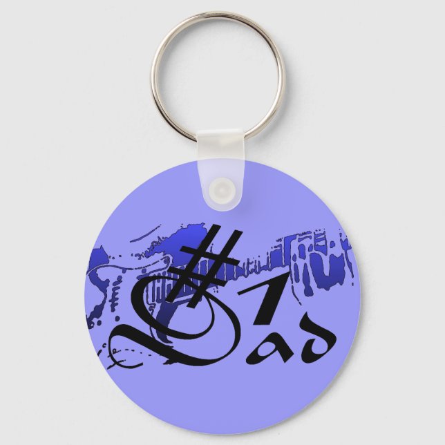 #1 Pappa Guitar Blue Keychain Nyckelring (Framsida)