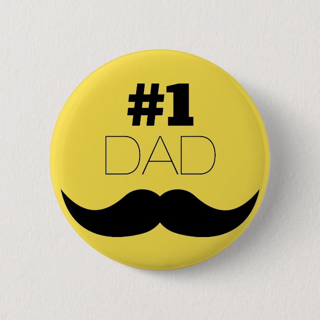 #1 Pappa Gult Mustache - nummer ett Knapp (Framsida)