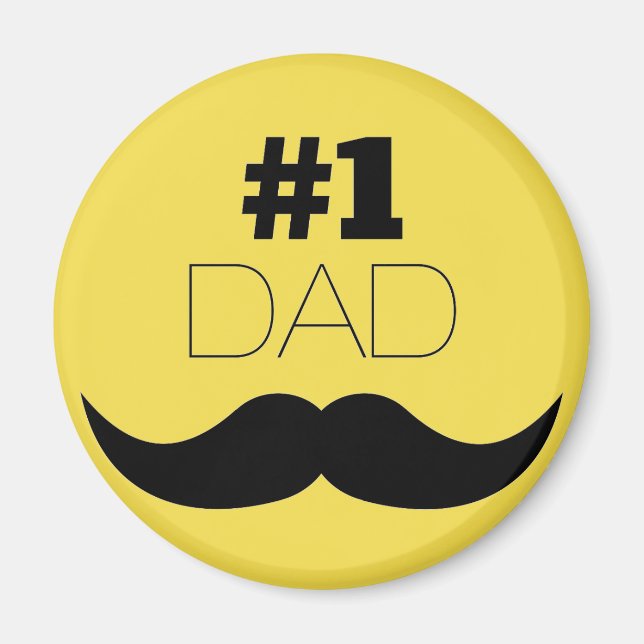 #1 Pappa Gult Mustache - nummer ett Magnet (Framsidan)