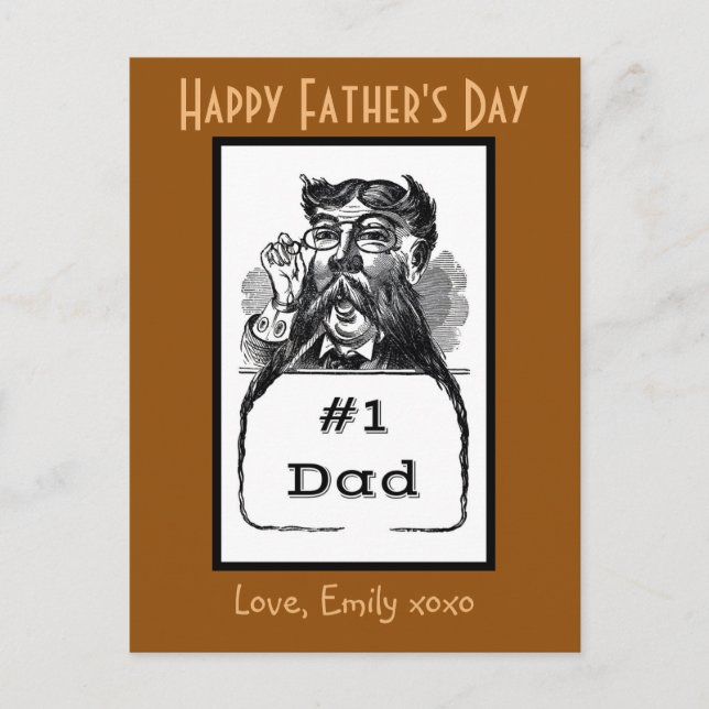 #1 Pappa Vintage Teckning Vykort (Framsida)