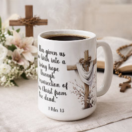1 Peter 1:3 Levande hopp påskskrift Konst Kaffemugg