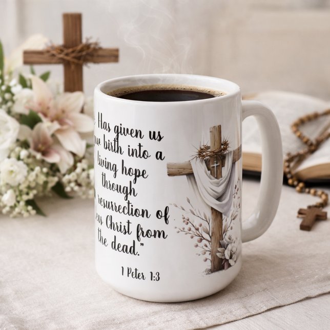 1 Peter 1:3 Levande hopp påskskrift Konst  Kaffemugg (Skapare uppladdad)