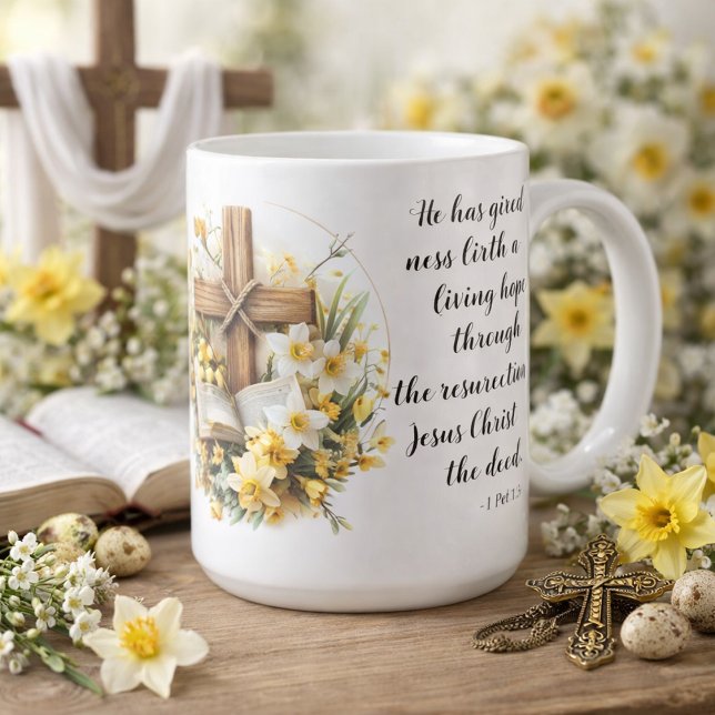 1 Peter 1:3 Levande hopp Skriftkonst  Kaffemugg (Skapare uppladdad)