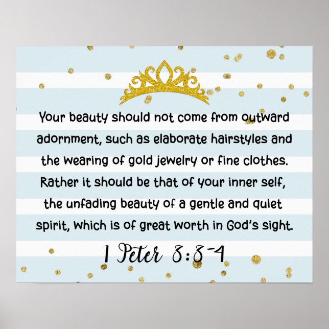 1 Peter 3:3-4 Inner Beauty Bible Verse Blue Poster (Framsidan)