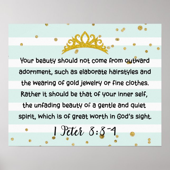 1 Peter 3:3-4 Inner Beauty Bible Verse Mint Grönt Poster (Framsidan)