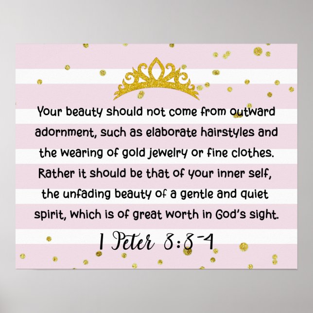 1 Peter 3:3-4 Inner Beauty Bible Verse Rosa Poster (Framsidan)