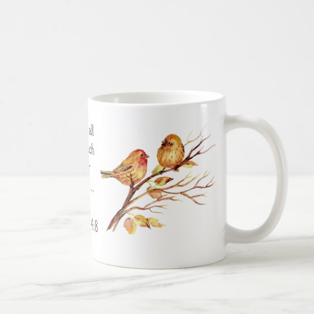 1 Peter 4:8 Kärlek vardera djupgående skriptfåglar Kaffemugg (Höger)