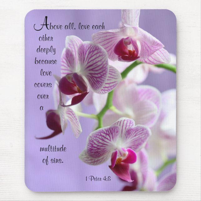 1 Peter 4:8 Orchids Mouse Pad Musmatta (Framsidan)