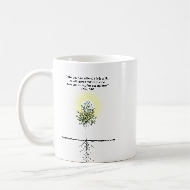 1 Peter 5:10 Christian Bible Verse Mug Faith Gift Kaffemugg (Vänster)