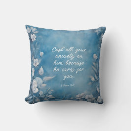 1 Peter 5:7 “Cast All Your Anxiety” Blue Floral Kudde