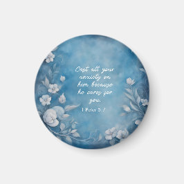 1 Peter 5:7 “Cast All Your Anxiety” Blue Floral Magnet