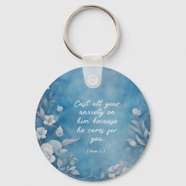 1 Peter 5:7 “Cast All Your Anxiety” Blue Floral Nyckelring