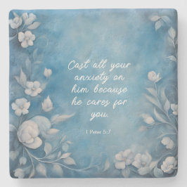 1 Peter 5:7 “Cast All Your Anxiety” Blue Floral Stenunderlägg