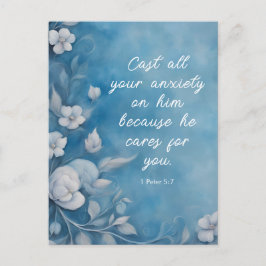 1 Peter 5:7 “Cast All Your Anxiety” Blue Floral Vykort