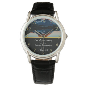 1 Peter 5:7 Christian Faith moutain sjö Armbandsur