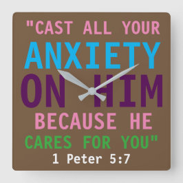 1 Peter 5:7 Colorful Bible Verse Skriv ut kristen Fyrkantig Klocka