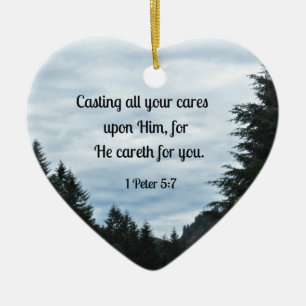 1 Peter 5:7 Gäller allt du bryr dig om... Julgransprydnad Keramik