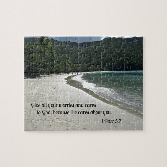 1 Peter 5:7 Ge all din oro och bryr sig om Gud Pussel (Horisontell)