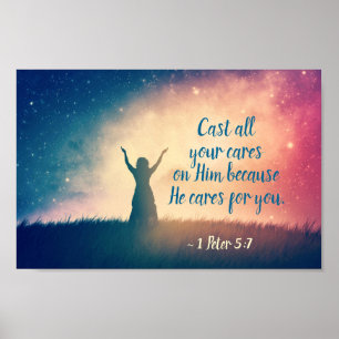 1 Peter 5:7 Kasta allt du bryr dig om honom, skrip Poster