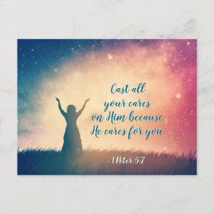 1 Peter 5:7 Kasta allt du bryr dig om honom, skrip Vykort