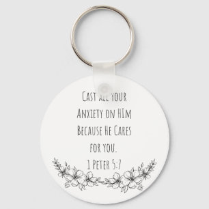 1 Peter 5:7 Kasta hela din ångestknappsknapp Nyckelring