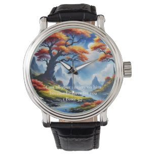 1 Peter 5:7 kors på ett berg  Armbandsur