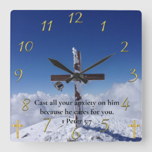1 Peter 5:7 - kulspetshögsta kor Fyrkantig Klocka