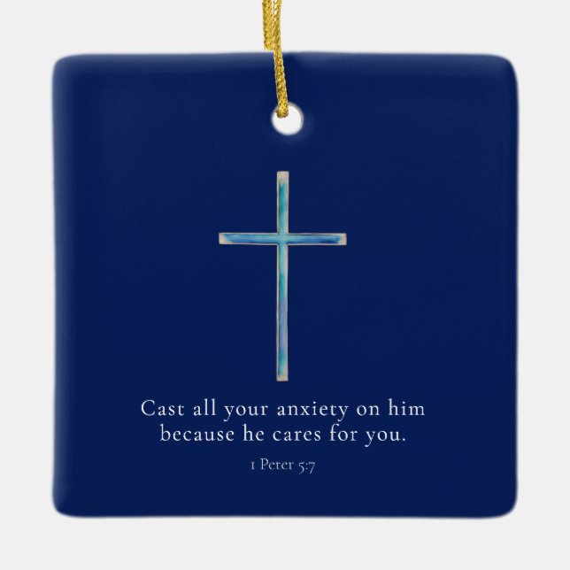 1 Peter 5:7 Minimalistisk Kor Julgransprydnad Keramik (Framsida)