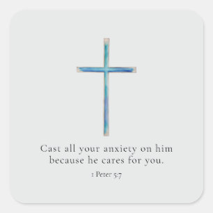 1 Peter 5:7 Minimalistiskt Kors Fyrkantigt Klistermärke