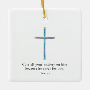 1 Peter 5:7 Minimalistiskt Kors Julgransprydnad Keramik
