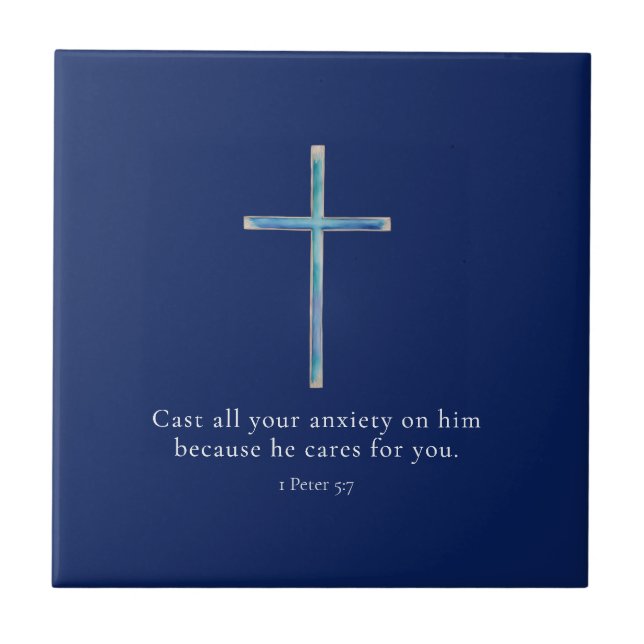 1 Peter 5:7 Minimalistiskt Kors Kakelplatta (Framsidan)