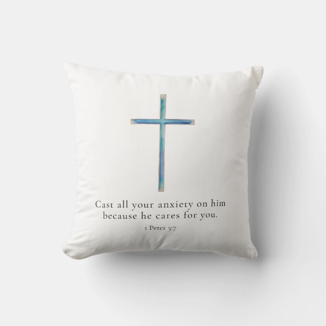1 Peter 5:7 Minimalistiskt Kors Kudde (Framsida)