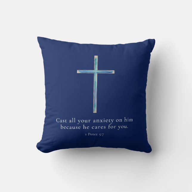 1 Peter 5:7 Minimalistiskt Kors Kudde (Framsida)