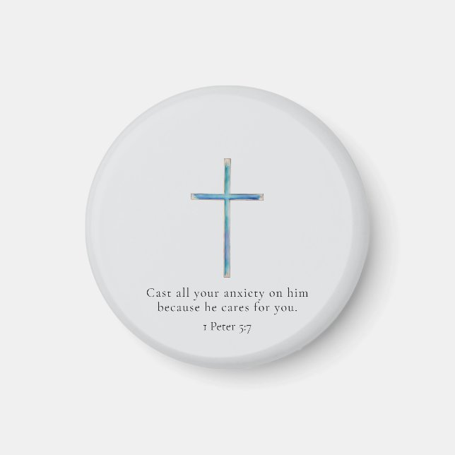 1 Peter 5:7 Minimalistiskt Kors Magnet (Framsidan)