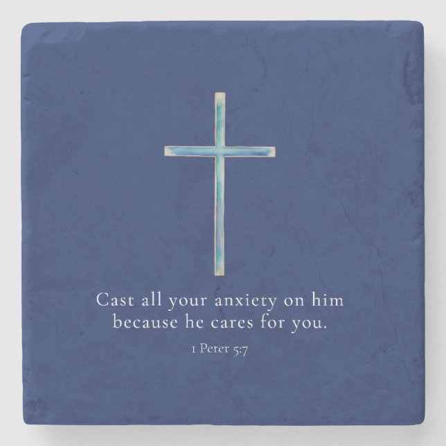 1 Peter 5:7 Minimalistiskt Kors Stenunderlägg (Framsidan)