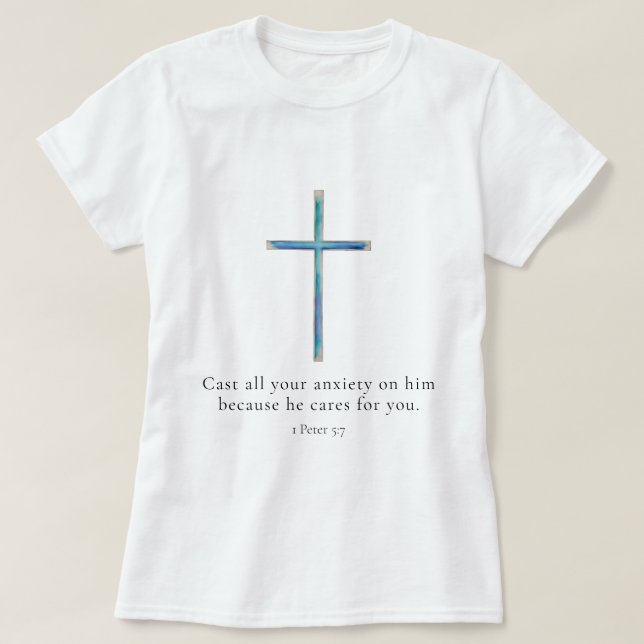 1 Peter 5:7 Minimalistiskt Kors T Shirt (Design framsida)