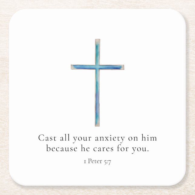 1 Peter 5:7 Minimalistiskt kors ] Underlägg Papper Kvadrat (Framsidan)