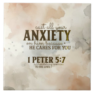1 Peter 5:7 Släng din oro över honom Bible Verse Kakelplatta