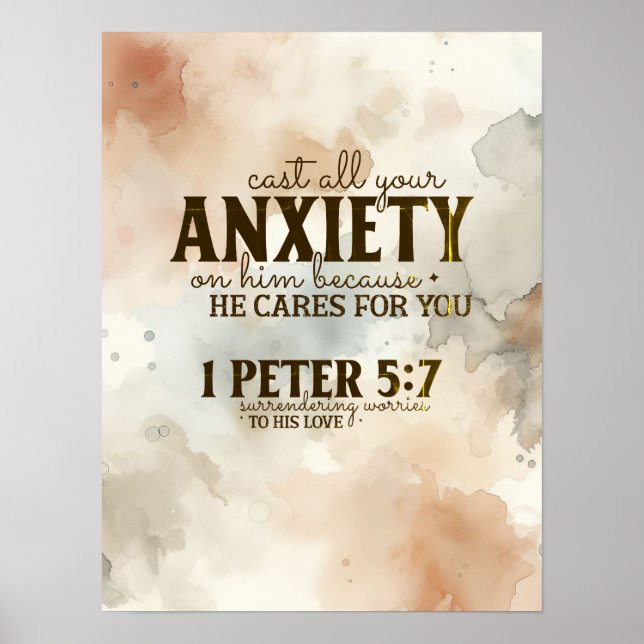 1 Peter 5:7 Släng din oro över honom Bible Verse Poster (Framsidan)
