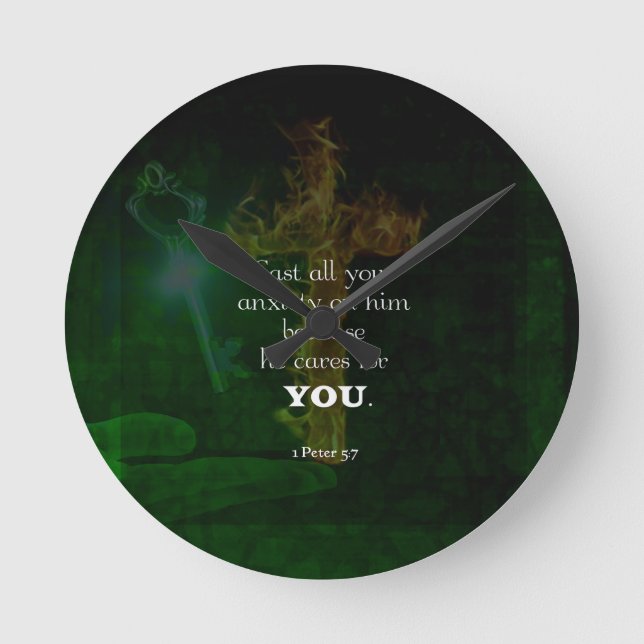 1 Peter 5:7 Uppmjukande bibelversot Rund Klocka (Framsida)