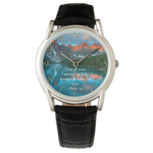 1 Peter 5:7 vacker mousserande sjö-vy Armbandsur