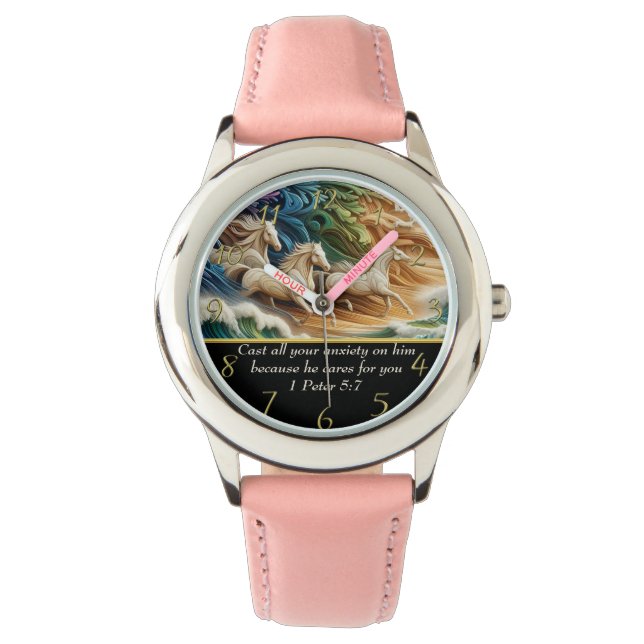 1 Peter 5:7 vattenfall i dalen  Armbandsur (Framsida)
