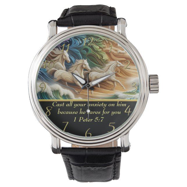 1 Peter 5:7 vattenfall i dalen Armbandsur (Framsida)