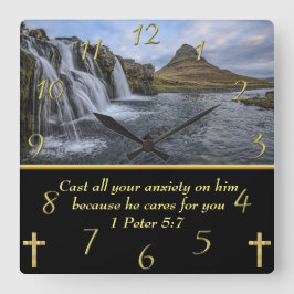 1 Peter 5:7 vattenfall i dalen Fyrkantig Klocka