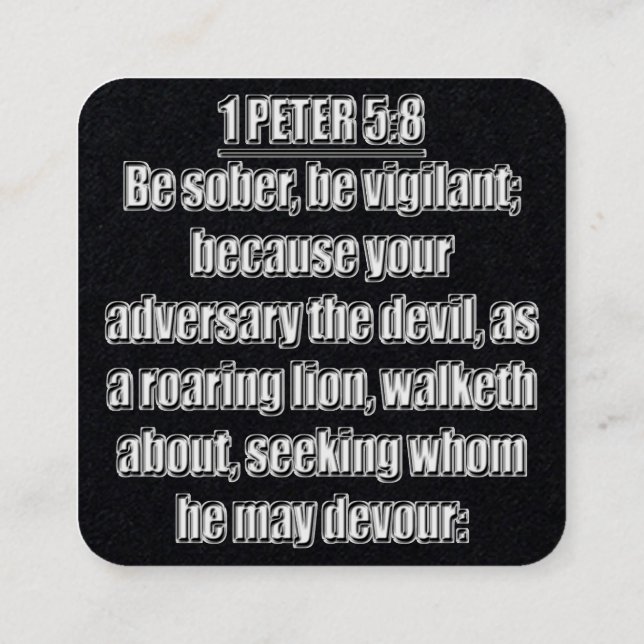 1 Peter 5:8 KJV Bibelvers Fyrkantigt Visitkort (Baksida)