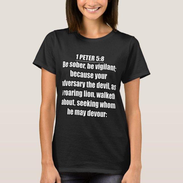 1 Peter 5:8 KJV Bibelvers T Shirt (Framsida)