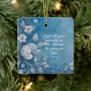 1 Petrus 5:7 Bibelvers Bild Julgransprydnad Keramik